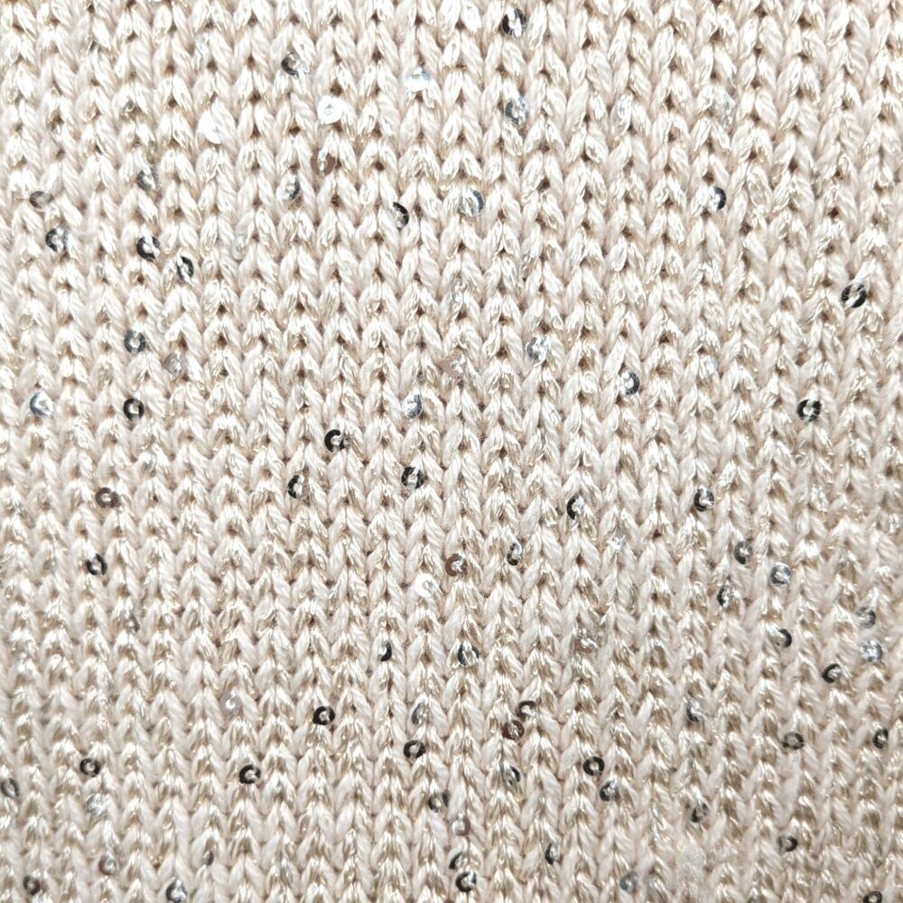 J Crew Sequin Polo Sweater XS Ivory Silver Stardust Chunky Knit Holiday Ribbed - Picture 8 of 13